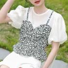 Short-sleeve Floral Mock Two Piece Top