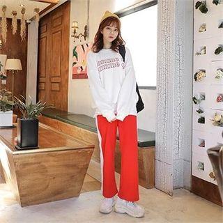 Set: Lettering Sweatshirt + Contrast-trim Sweatpants