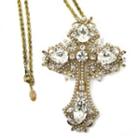 Rhinestone Antique Cross Necklace White - One Size