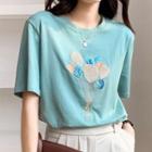 Short-sleeve Sequin Embroidered T-shirt