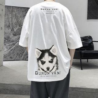 Wolf Print Elbow-sleeve T-shirt
