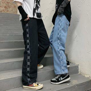 Couple Matching Check Straight Leg Jeans