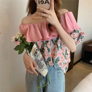 Off-shoulder Ruffle Panel Floral Blouse