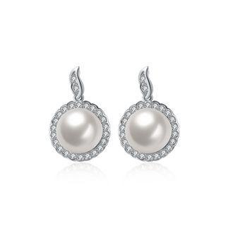 Elegant And Fshion Geometric Round Pearl Stud Earrings Silver - One Size
