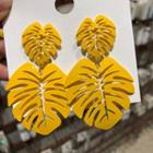 Alloy Leaf Dangle Earring Tangerine Yellow - One Size