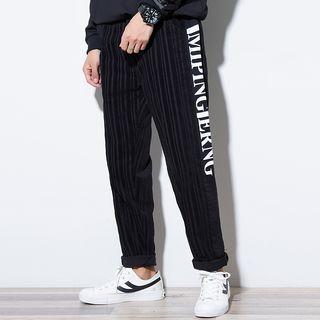 Lettering Corduroy Straight Cut Pants