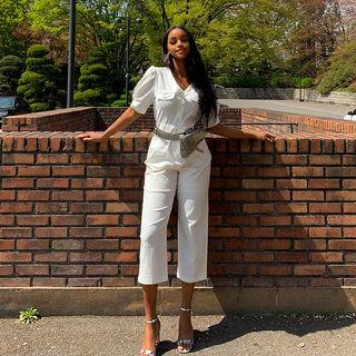 V-neck Pocket-detail Linen Blend Jumpsuit With Sash