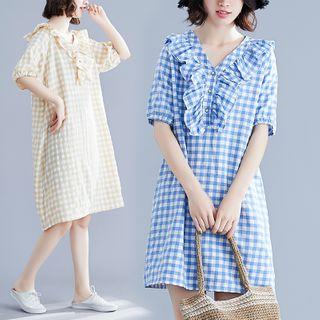 Ruffled Short-sleeve Shirtdress