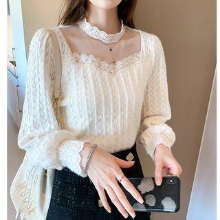 Puff-sleeve Cutout Lace Blouse