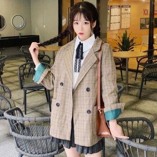 Plaid Button Blazer / Long-sleeve Shirt