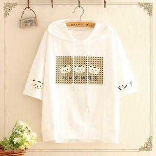 Bear Print Short-sleeve Hoodie