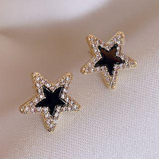 Rhinestone Star Earring 1 Pair - Gold & Black - One Size
