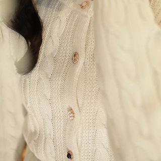 Button-accent Cable-knit Cardigan