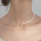Faux Pearl Chain Heart Necklace