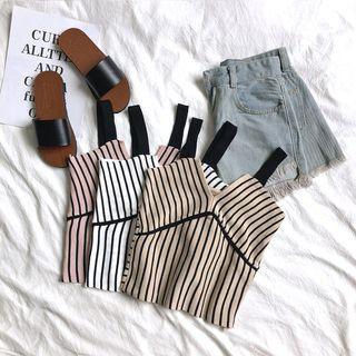 Wide-strap Striped Knit Top