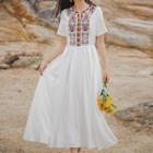Short-sleeve Ethnic Print Mini Dress