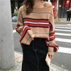 Off-shoulder Long Sleeve Striped Knit Top Stripe - One Size