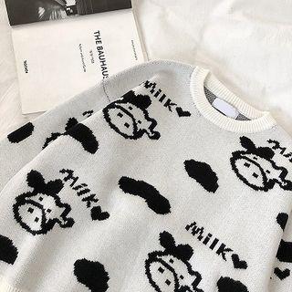 Print Crewneck Long-sleeve Sweater White - One Size