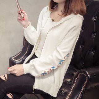 Embroidered Knitted Zip Hoodie