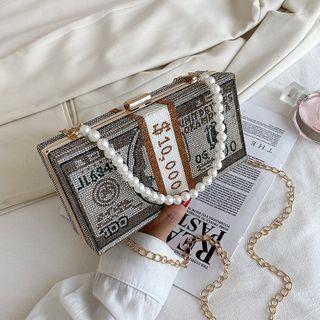 Rhinestone Banknote Chain Crossbody Bag
