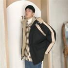 Fleece-lined Color Panel Hooded Padded Jacket