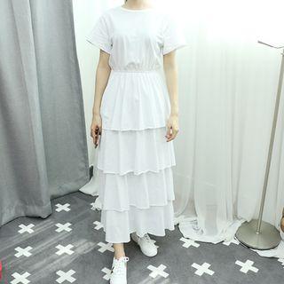 Tiered-hem Long T-shirt Dress