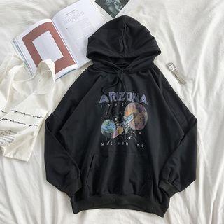 Printed Long-sleeve Hoodie Black - One Size