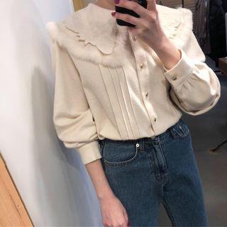 Furry Trim Blouse As Shown In Figure - One Size