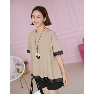Contrast-trim Zip-back Linen Blend Top
