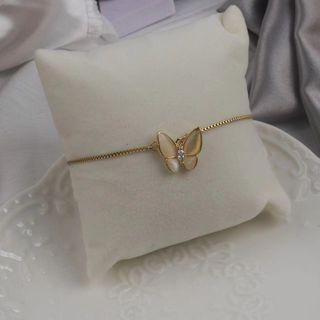 Rhinestone Butterfly Bracelet 1pc - Sl147 - Gold & Beige - One Size