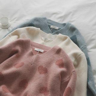 Printed Heart Knit Sweater