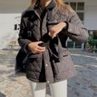 Buckled-neck Quilted Jacket Black - One Size