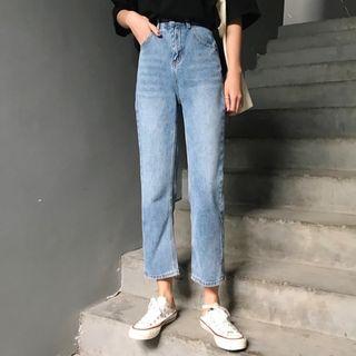 High-waist Washed Split Hem Jeans