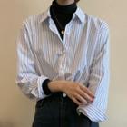 Long-sleeve Striped Shirt Pinstriped Shirt - White - One Size