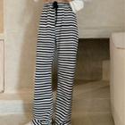 Striped High-waist Loose-fit Straight Fit Pants As Shown In Figure - One Size