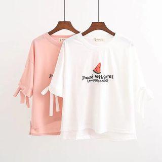 Tie-cuff Embroidery Top