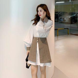 Set: Lantern-sleeve Shirt Dress + A-line Skirt