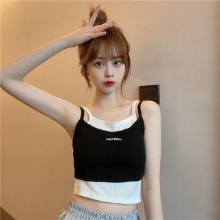 Mock Two-piece Letter Embroidered Cropped Camisole Top