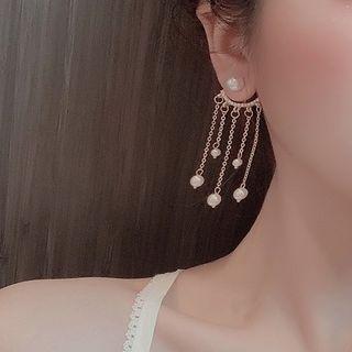 Faux-pearl Fringed Earring 1 Pair - Gold - One Size