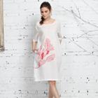 Elbow-sleeve Linen A-line Dress
