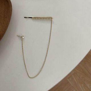 Faux Pearl Rhinestone Chain Ear Stud 1 Pc - Gold - One Size