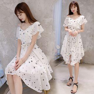 V-neck Star Print A-line Dress