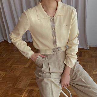 Two-tone Collared Knit Cardigan