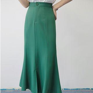 Puff-sleeve Blouse / Plain Ruffled Midi Skirt