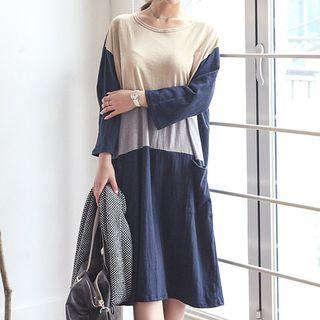 Color Panel Long Sleeve T-shirt Dress