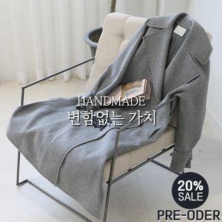 Wide-lapel Wool Wrap Coat Gray - One Size