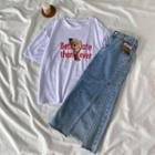 Short-sleeve Print T-shirt / Denim Skirt / Set