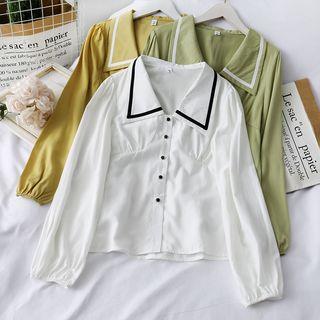 Pointy-collar Plain Shirt