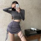Long-sleeve T-shirt / Drawstring Mini Skirt