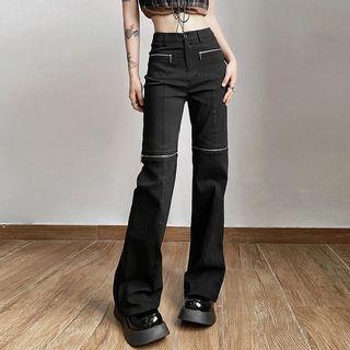 High-waist Zip-detail Boot-cut Pants
